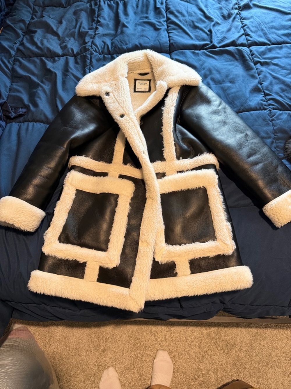 Black Faux Shearling Trim Coat - Women